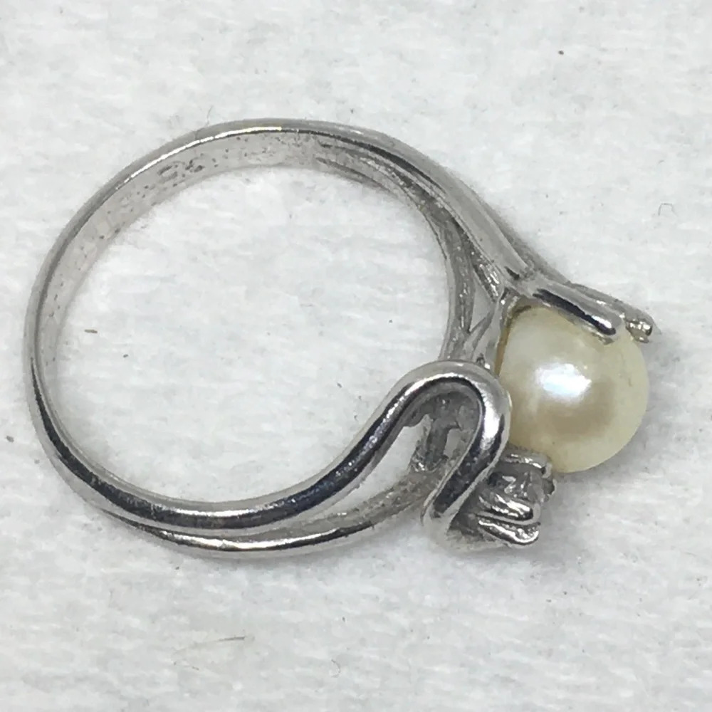 Vintage Uncas Genuine Pearl Sterling Silver CZ Ring 5 - Picture 6 of 9